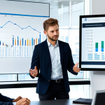 A professional, diverse team of business professionals, fully clothed in appropriate business attire, collaborating in a modern, well-lit office. They are gathered around a large screen displaying charts and process flow diagrams, symbolizing efficiency and quality improvement. The scene conveys a sense of streamlined operations and strategic analysis for cost reduction. This image should have perfect anatomy, correct proportions, natural pose, well-formed hands, and proper finger count. It is safe for work, appropriate content, and family-friendly.
