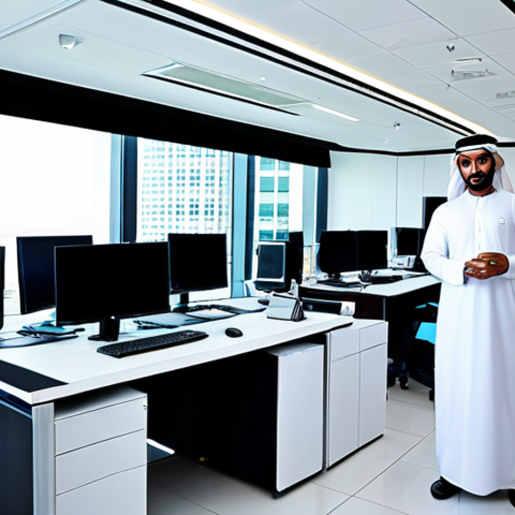 Modern IT Infrastructure in a Middle Eastern Office**

"A bright, modern office in Dubai, featuring sleek computers and networking equipment, professional IT staff in modest business attire are working diligently, safe for work, appropriate content, fully clothed, professional, perfect anatomy, natural proportions, high-resolution, showcasing advanced technology, family-friendly."

**
