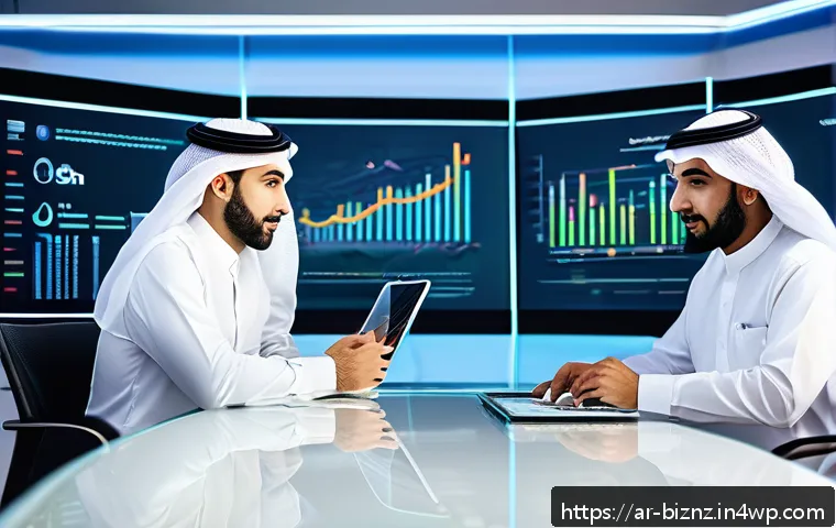 비즈니스 원가 절감을 위한 고객 유지 비용 분석 - A modern Middle Eastern business office scene showing a diverse team of Arabic professionals analyzi...